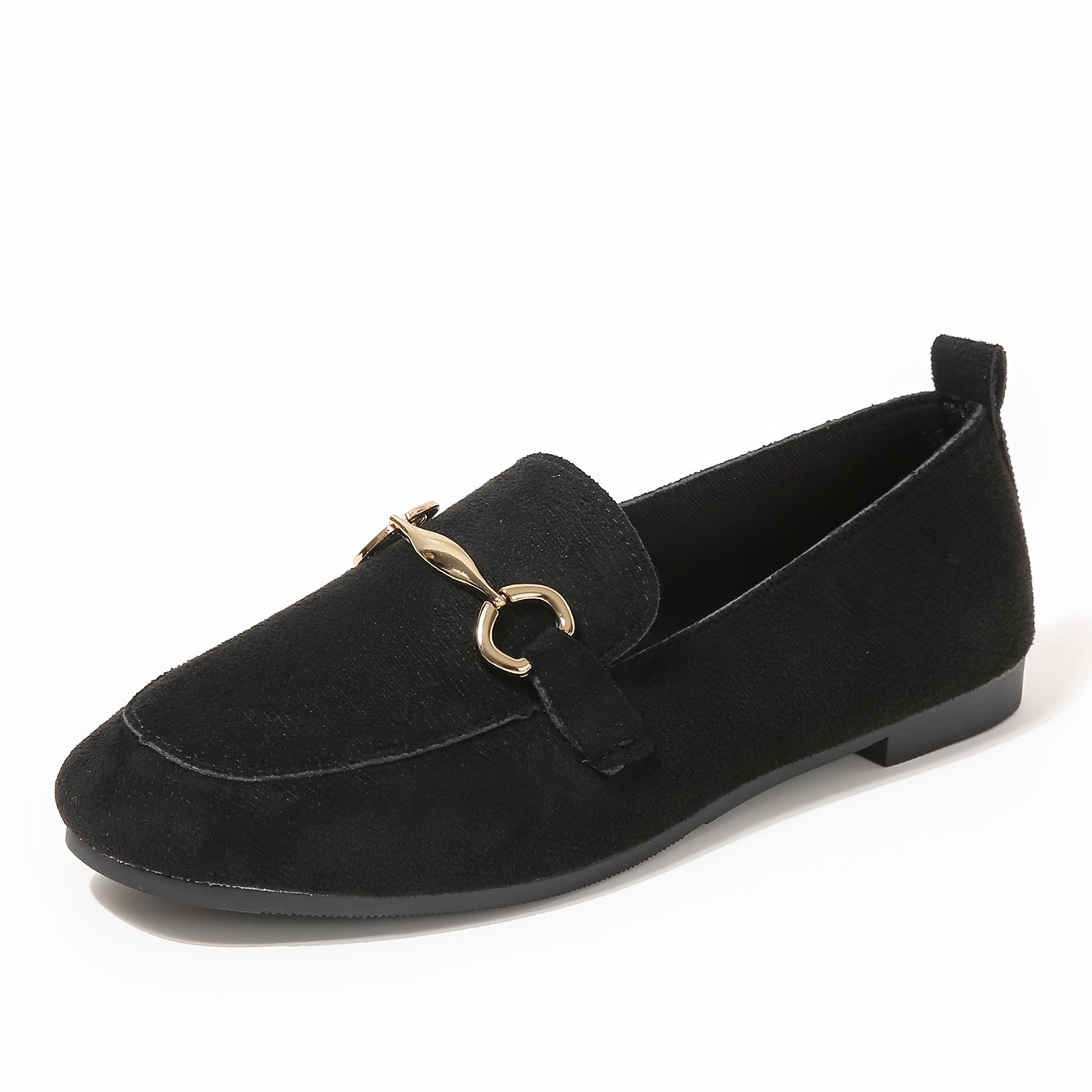 Square Toe Metal Buckle Decor Flat Loafers