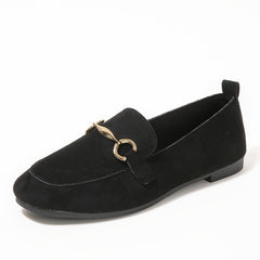 Square Toe Metal Buckle Decor Flat Loafers