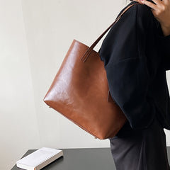 Large Capacity Shoulder Tote Bag Solid Faux Leather
