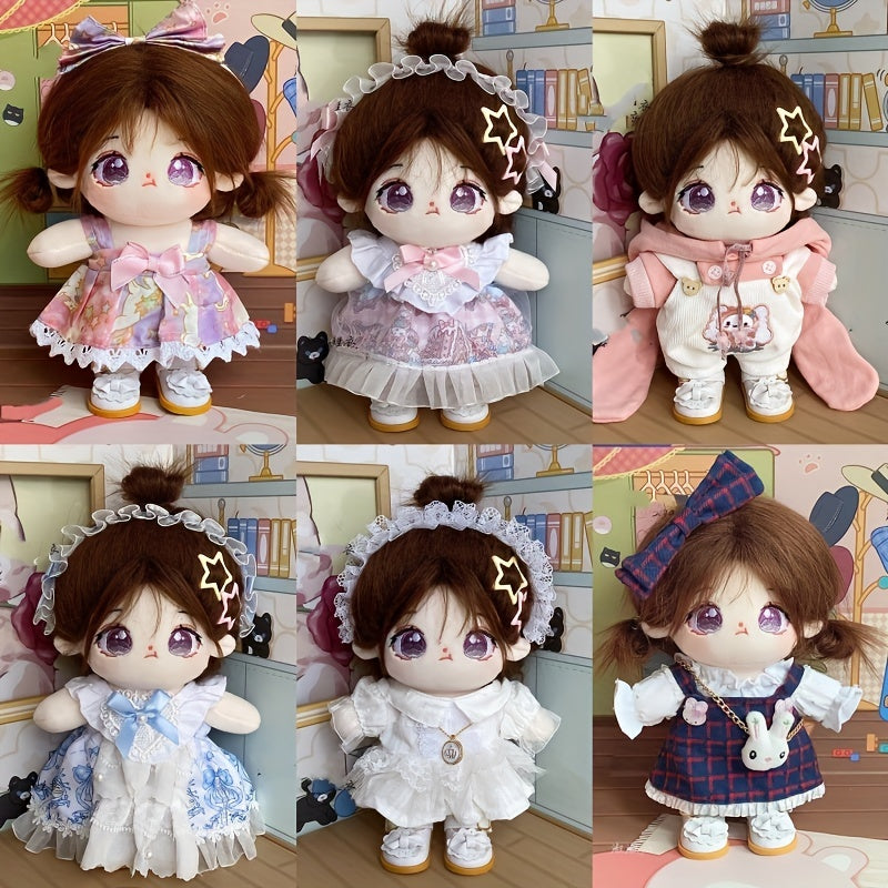 Fluffy Hair Doll with Interchangeable Outfits Plush Toy in Mixed Colors