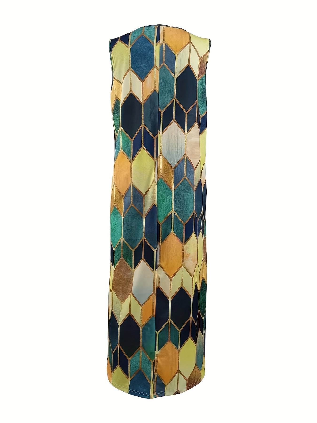  Geometric Print Tank Dress with Pockets