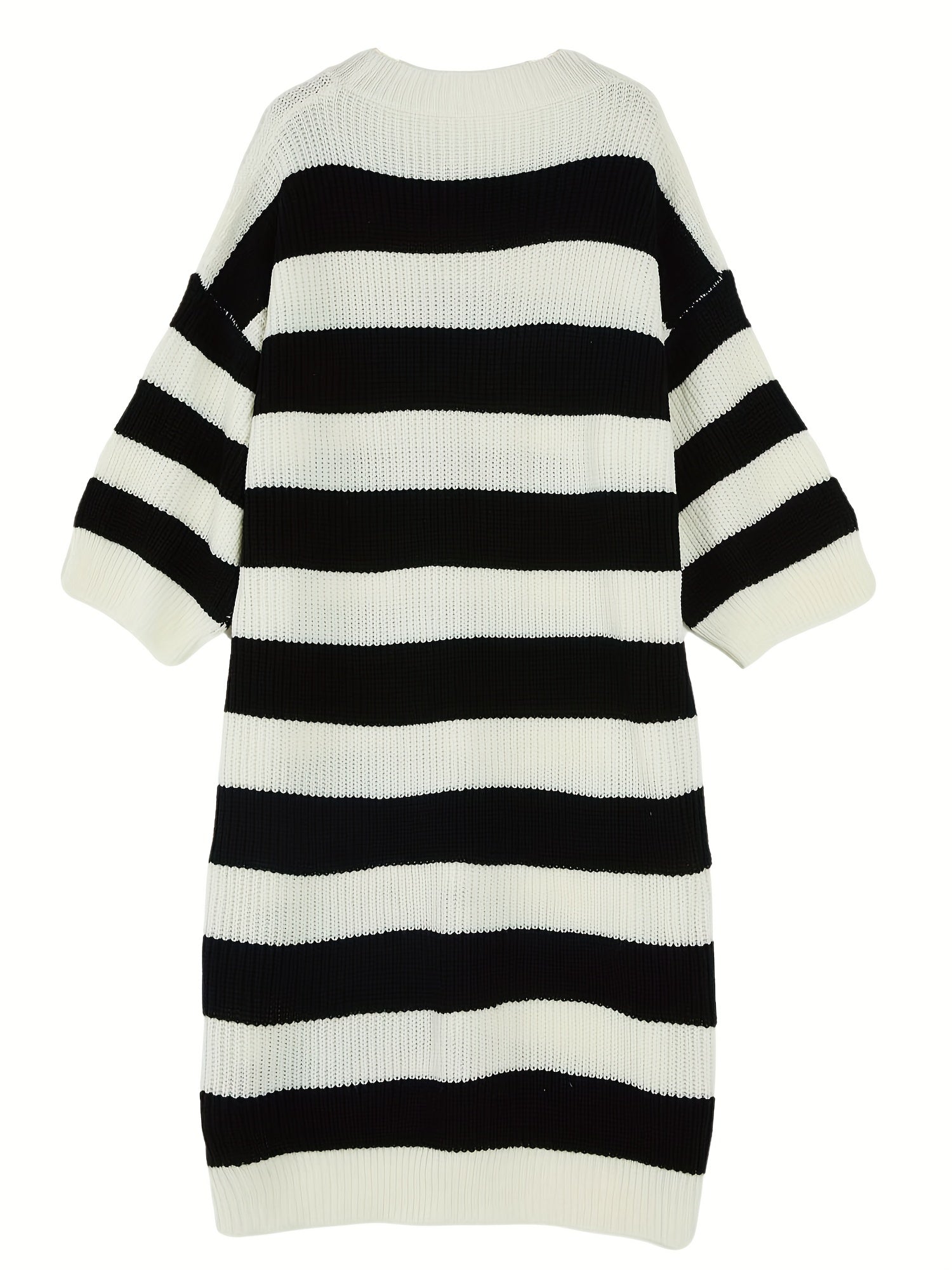  Casual Sweater Dress Women's Plus Stripe Print Long Sleeve Round Neck