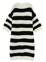  Casual Sweater Dress Women's Plus Stripe Print Long Sleeve Round Neck