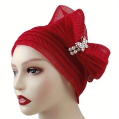 Bowknot Mesh Turban Cap Elastic Head Wrap Chemo Hats