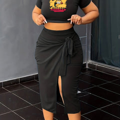  Juneteenth Graphic Crop Top & Split Knot Skirt Set