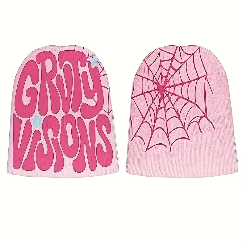 Y2K Reversible Beanie Spider Web Knit Hat