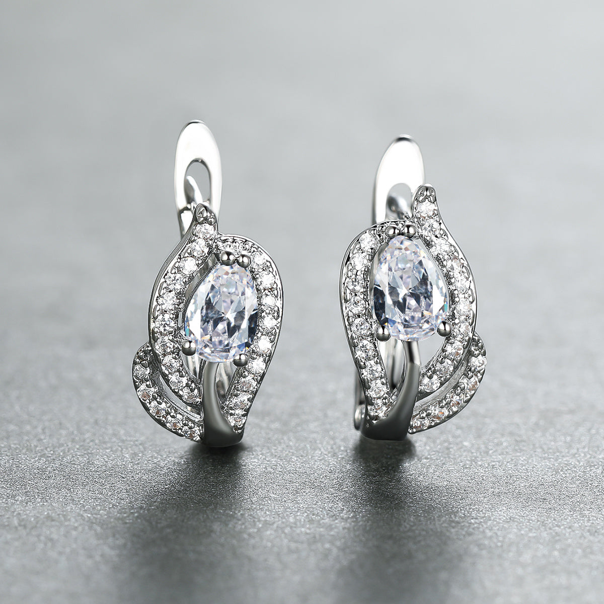 Multicolor Zirconia Stone Hoop Earrings, Leaf Crystal Silver Wedding Jewelry