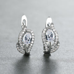 Multicolor Zirconia Stone Hoop Earrings, Leaf Crystal Silver Wedding Jewelry