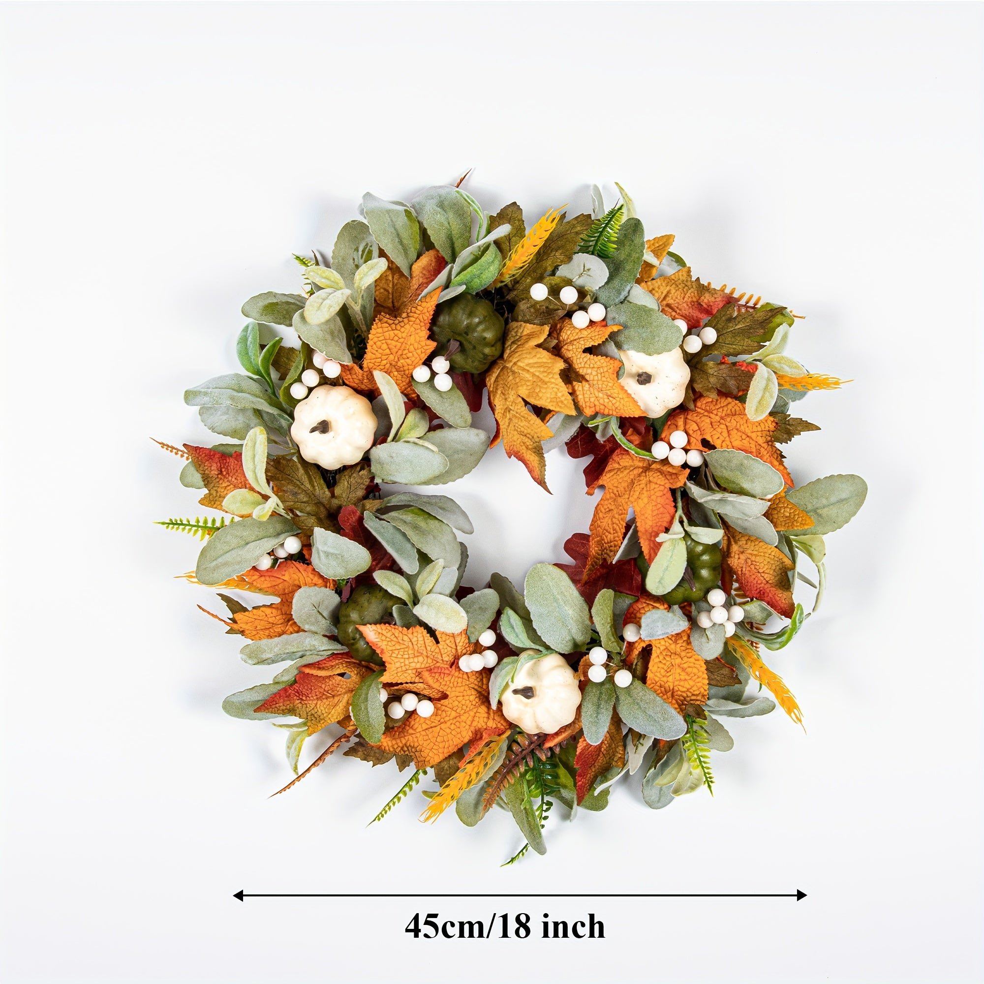 Fall Wreath for Front Door Pumpkin Halloween Thanksgiving Decoration
