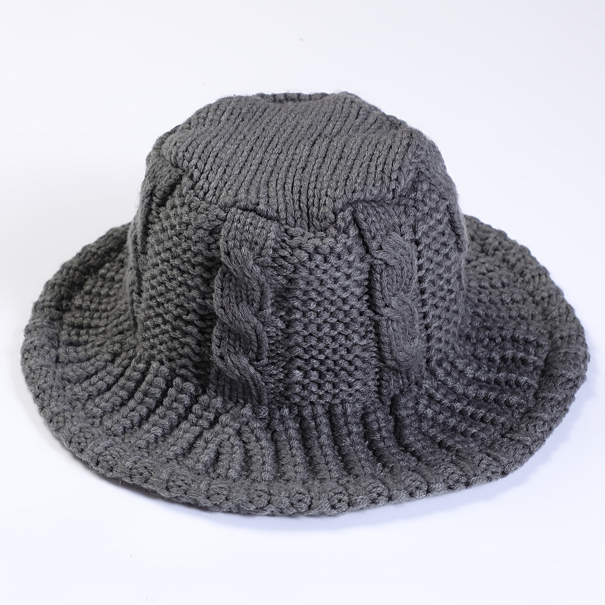 Cable Pattern Coldproof Thermal Women Knit Bucket Hat