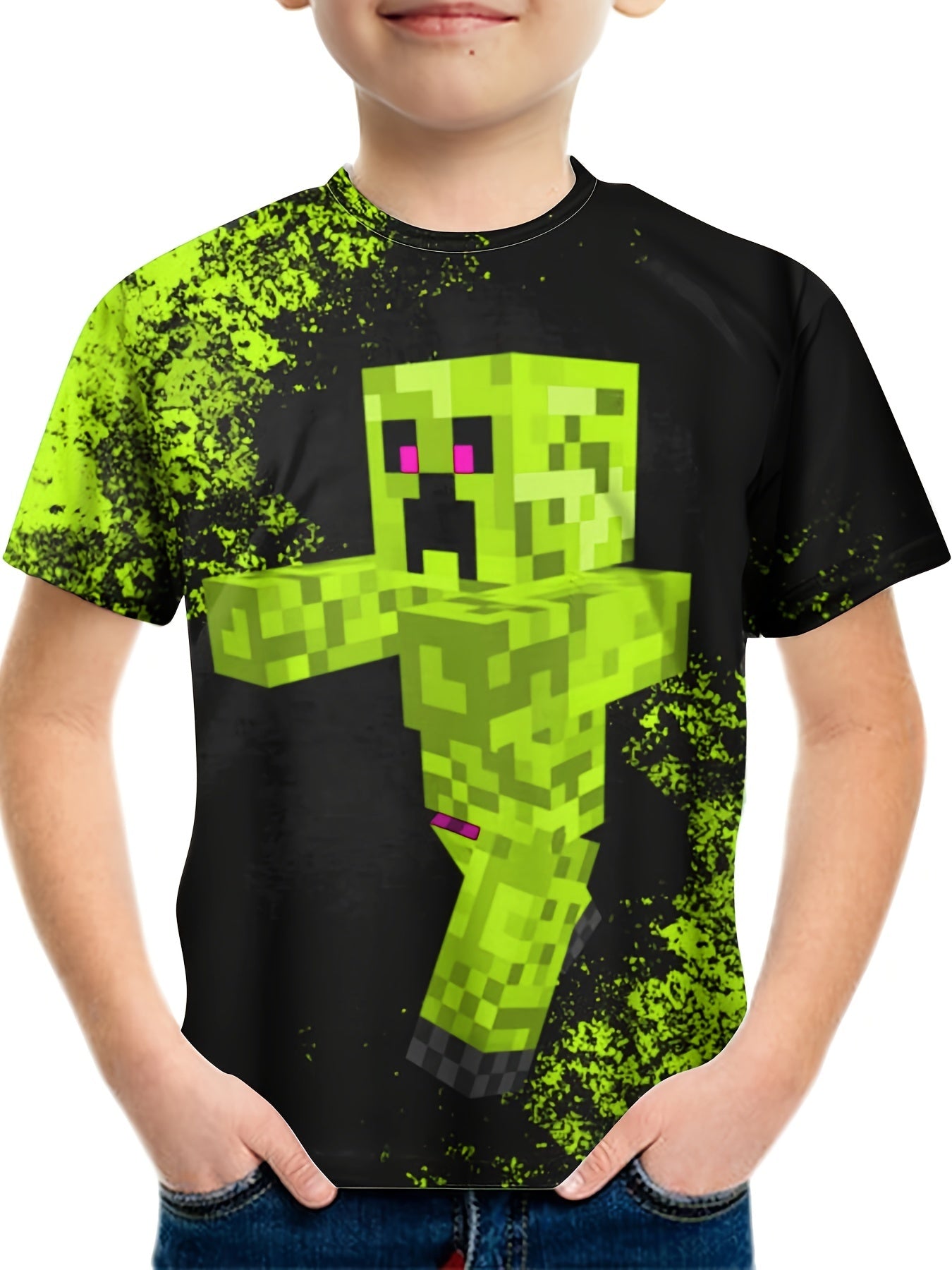 Boy's Monster Block Graphic T Shirt Casual Breathable Novel Tee