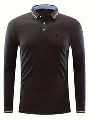 Men's Vintage Rose Print Polo Shirt Casual Stretch Lapel Button Up Polo Shirt
