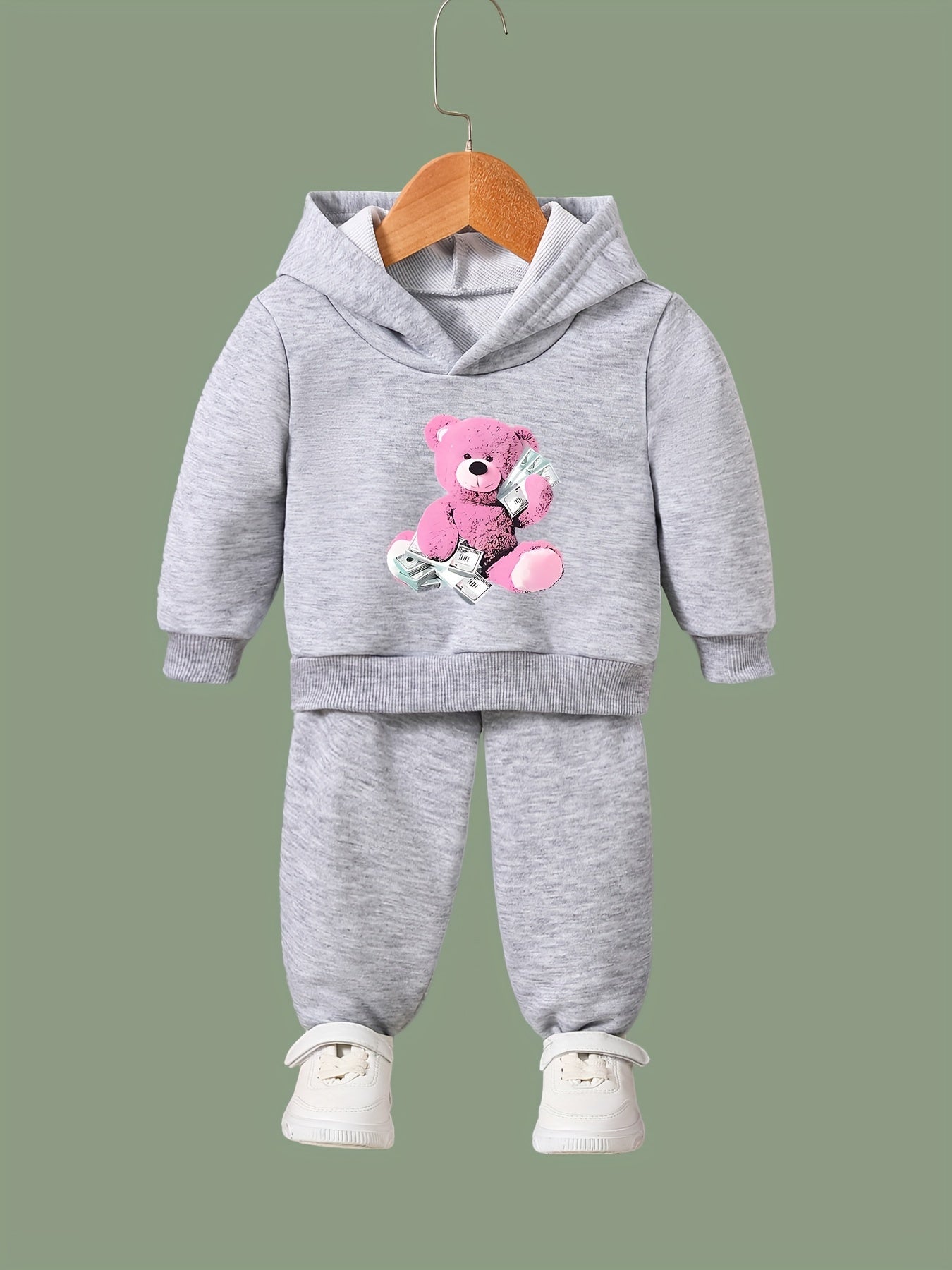 Sweet Bear Print 2pcs Girls Outfits for Sports Spring Fall Outdoor Gift
