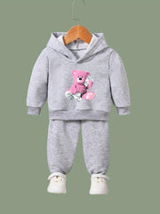 Sweet Bear Print 2pcs Girls Outfits for Sports Spring Fall Outdoor Gift