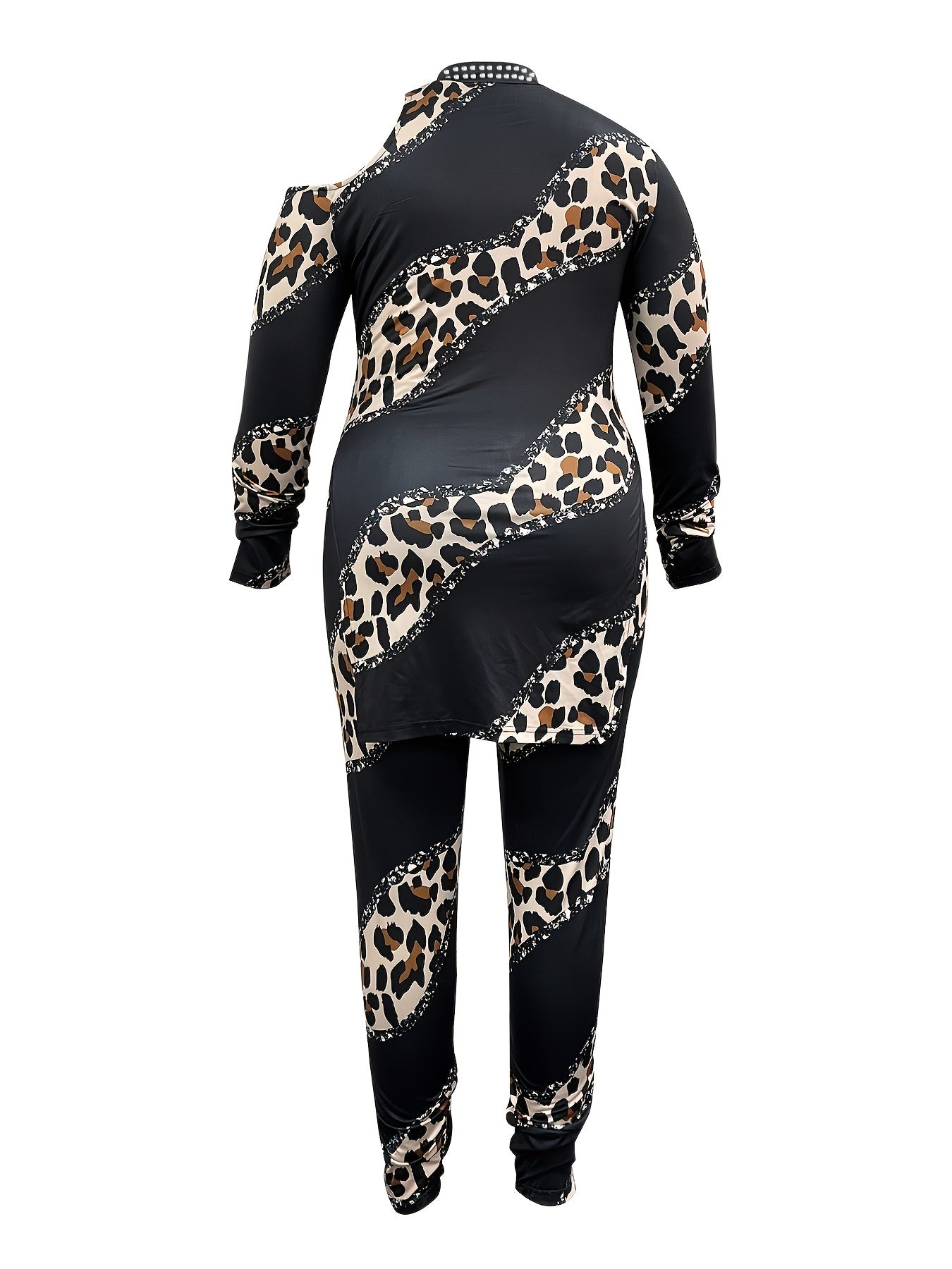 Women's Plus Fluid Print One Shoulder Top & Pants Outfit Set