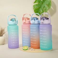 Gradient Water Bottle 2L with Time Marker and Straw