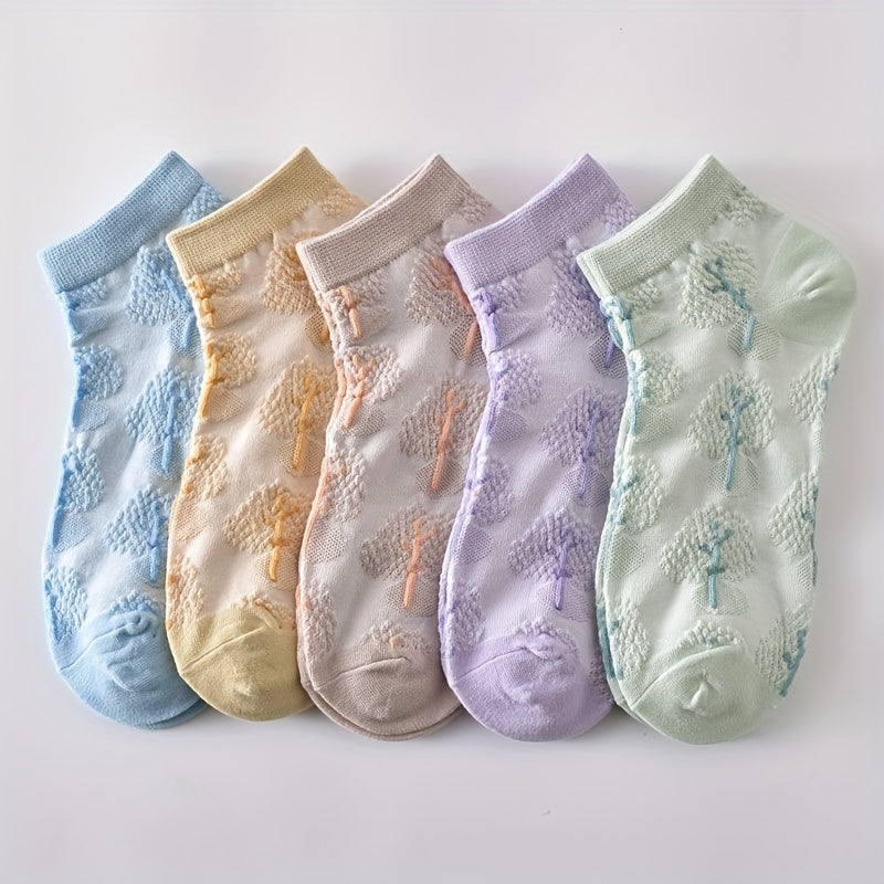 5 Pairs 3D Floral Textured Socks for Women