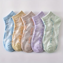 5 Pairs 3D Floral Textured Socks for Women