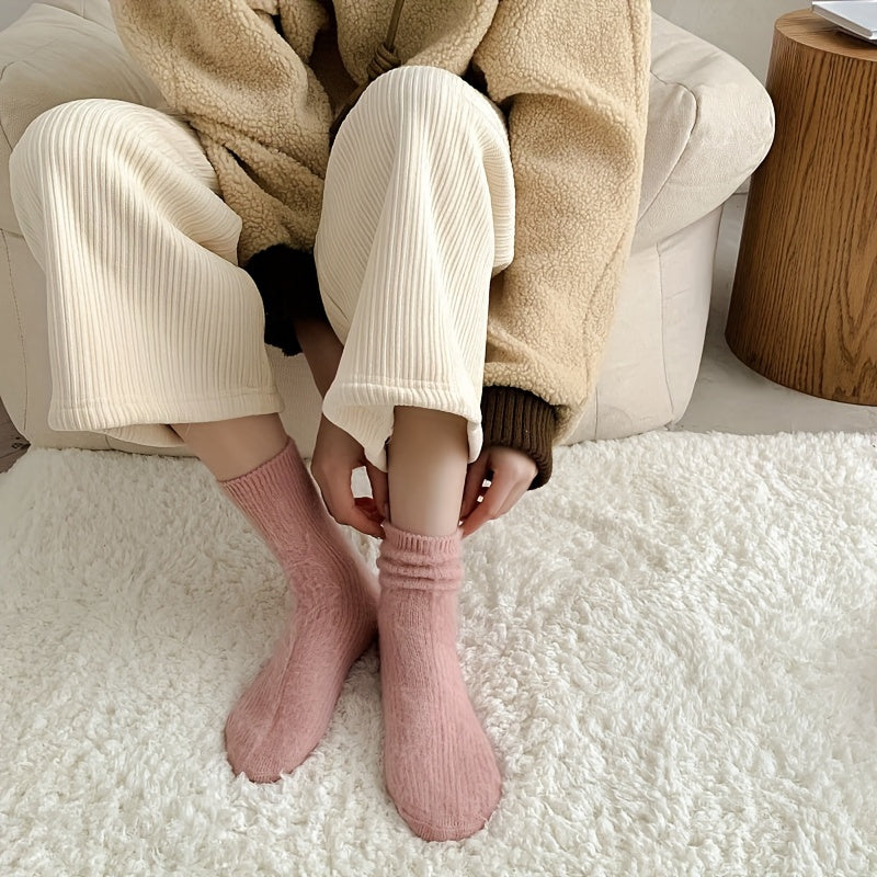 6 Pairs Fuzzy Socks Cozy & Warm Women's Mid Tube Stockings