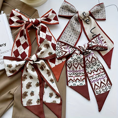 Vintage Plaid Print Skinny Scarf Head Hair Ribbon Handbag Handle Wrap Tie