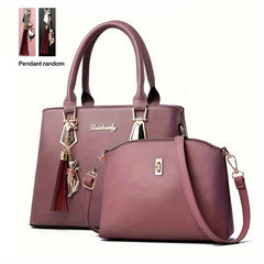 Classic Solid Bag Sets All Match Minimalist Tote Bag With Shoulder Bag