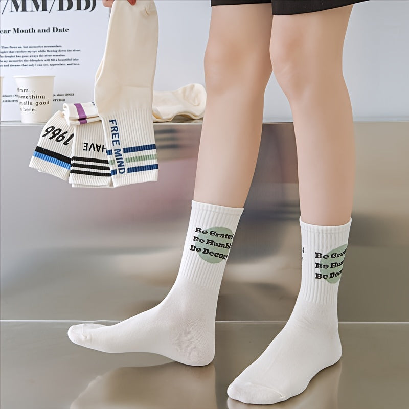 5 Pairs Letter Print Crew Socks for Women
