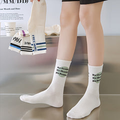 5 Pairs Letter Print Crew Socks for Women