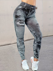 Denim Stretch Leggings Tummy Control Butt Lifting Workout Yoga Pants
