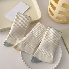 6 Pairs Colorblock Crew Socks Women's Mid Tube Stockings