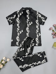 Floral Pajama Set Short Sleeve Top & Elastic Waist Pants Sleepwear