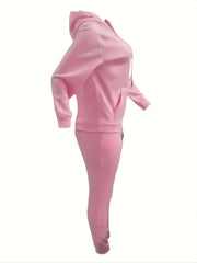  Solid Hoodie Sweatshirt & Drawstring Pants Set