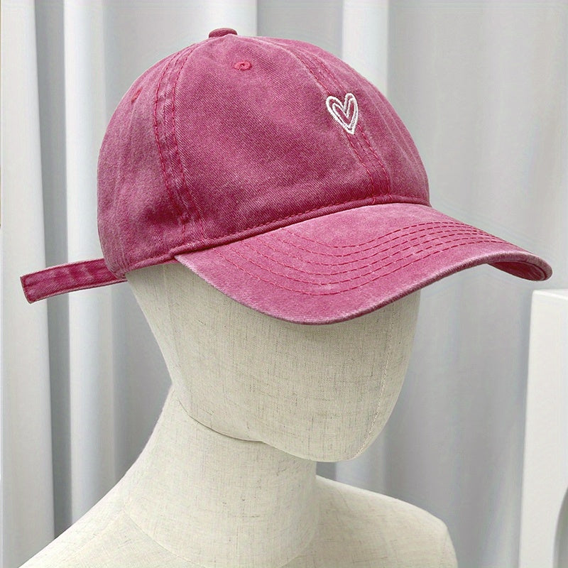 Unisex Adjustable Baseball Cap with Heart Embroidery