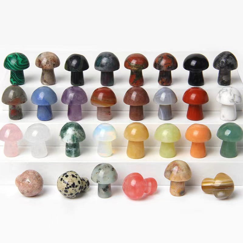 Hand Carved Mushroom Crystal Gemstone DIY Jewelry Gift
