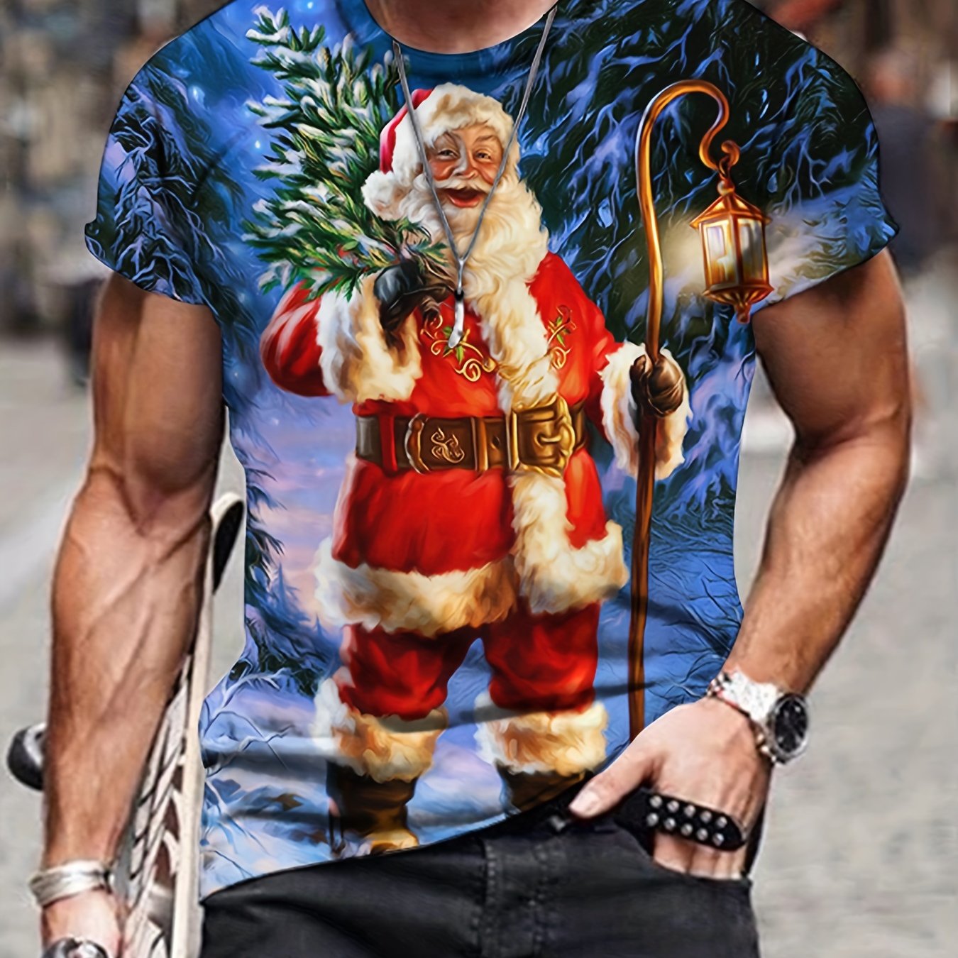 Christmas Santa Claus Print Men's Comfy Sports T shirt Graphic Tee