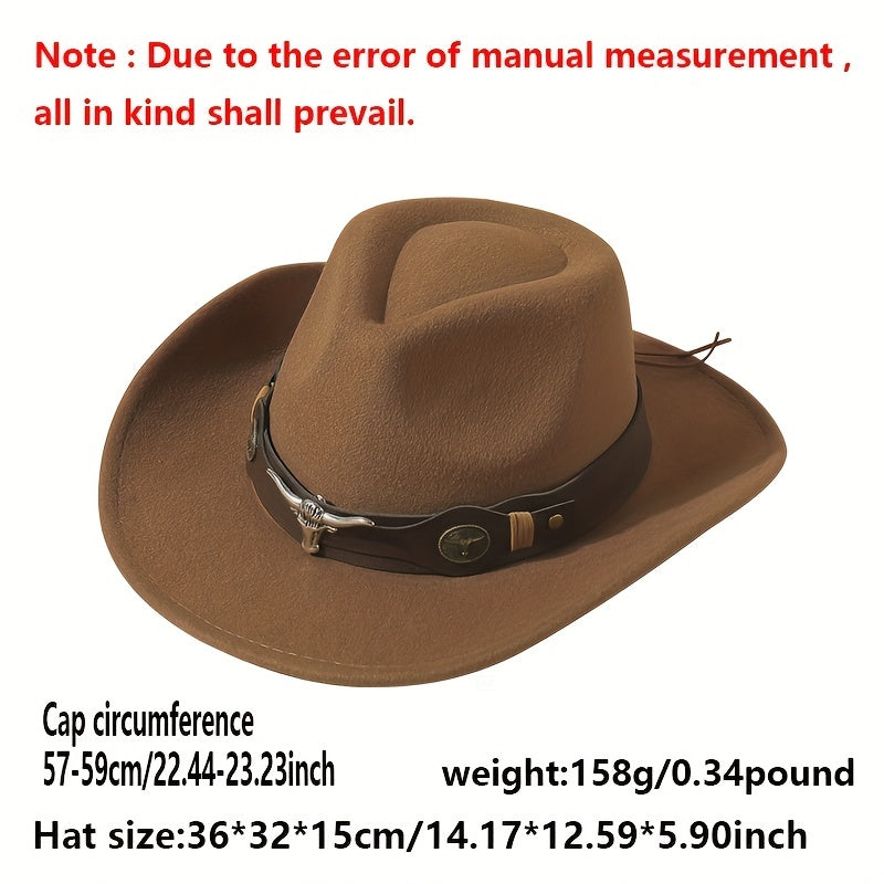 Bull Head Belt Decor Fedora Cap Western Cowboy Cowgirl Hat