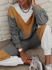  Colorblock Long Sleeve Top & Trouser Set