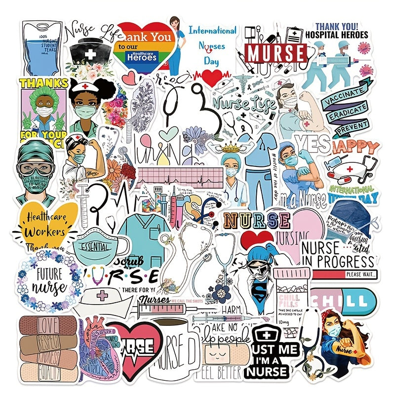 50pcs Nurse Series Graffiti Stickers Self Adhesive Decoration For Phone Luggage