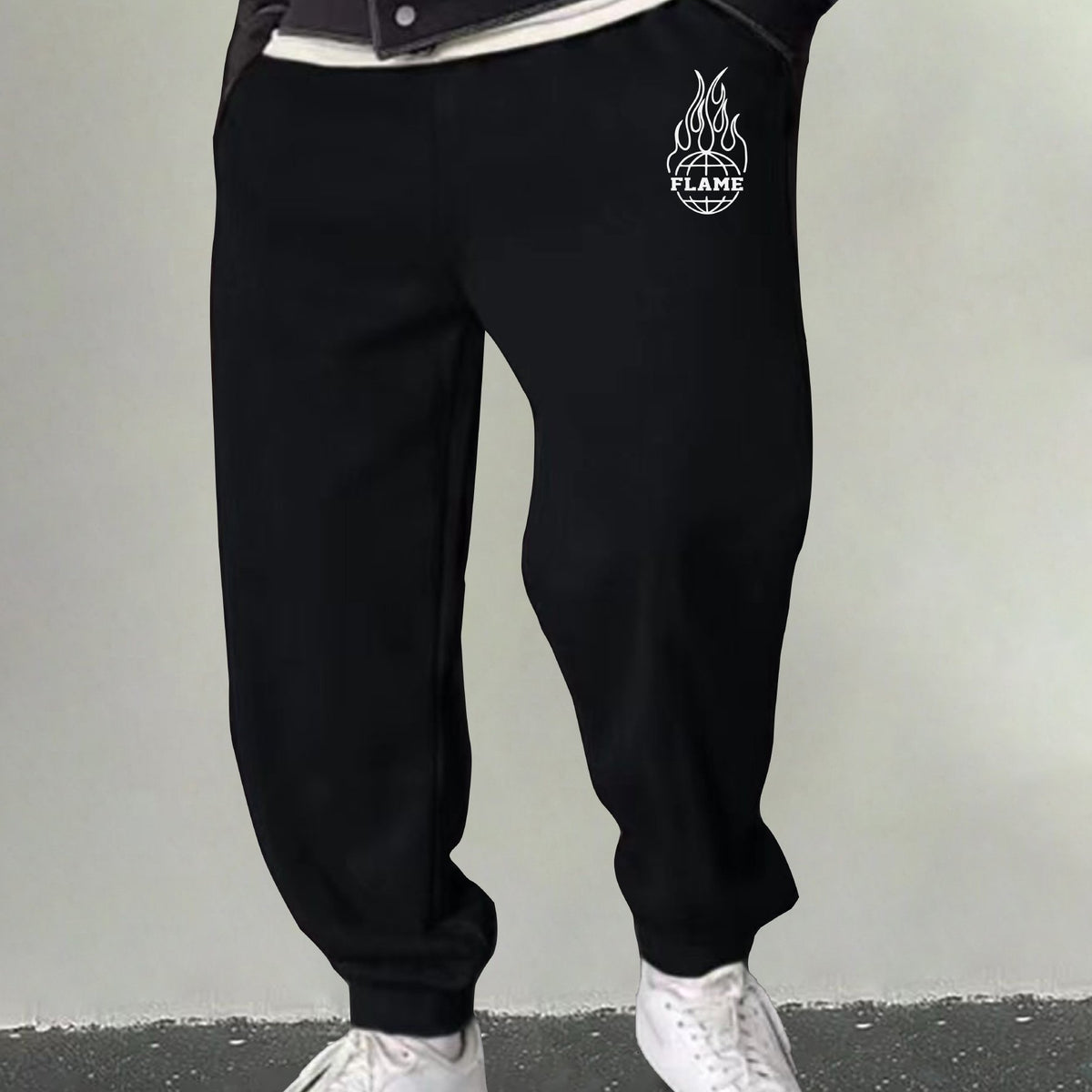 Men's Flame Print Sweatpants Casual Drawstring Loose Pants