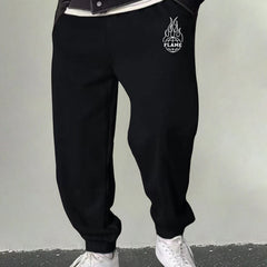 Men's Flame Print Sweatpants Casual Drawstring Loose Pants