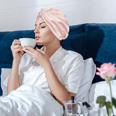 Satin Ruched Bonnet Double Layer Knotted Elastic Turban Soft Shower Cap