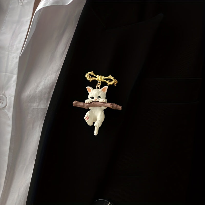 Naughty Cat with Branch Play Lapel Pin Unisex Party Jewelry