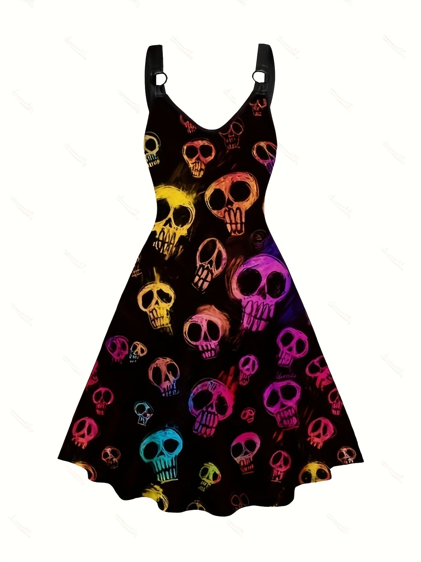  Casual Skull Print Cami Dress with Ring Detail