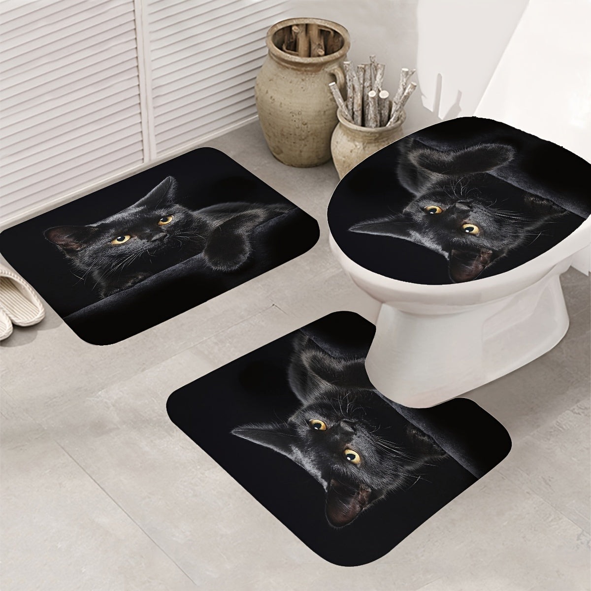 4pcs Cat Shower Curtain Set with Non-Slip Bathroom Rug