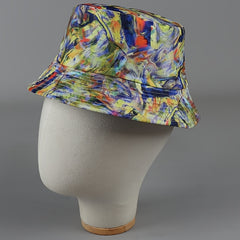Tie Dye Reversible Bucket Hat Yellow & Vintage Oil Painting Print Fisherman Cap