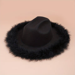 Feather Brim Cowgirl Hat Outdoor Sun Fedora Cap