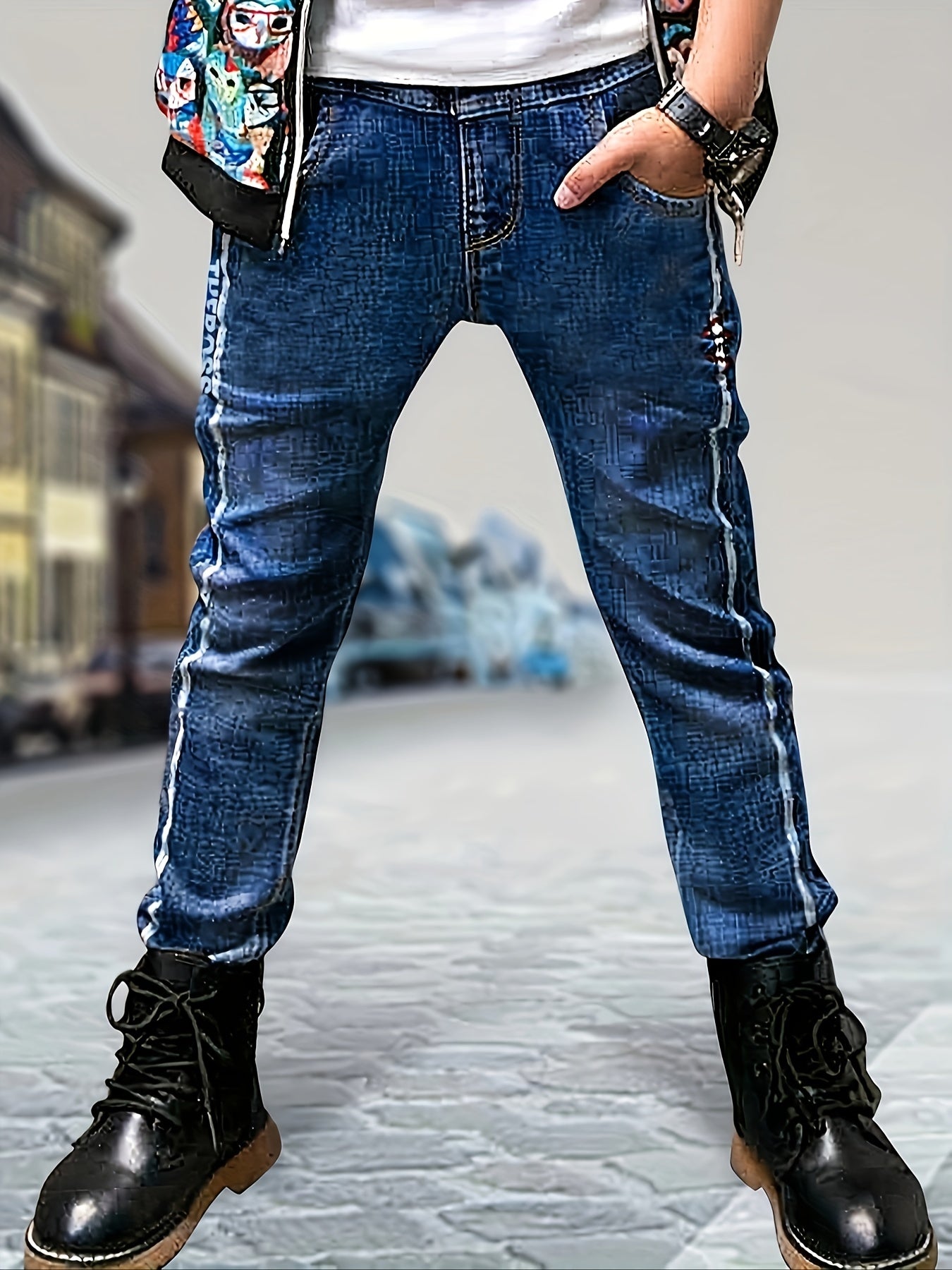 Boys Striped Lined Denim Trousers