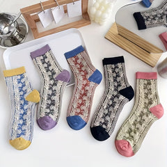 5 Pairs Floral Print Socks Women's Mid Tube Stockings