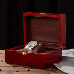 Red PU Leather Lining Wooden Watch Box