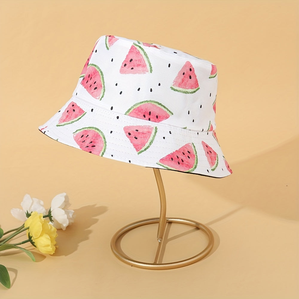 Watermelon Print Bucket Hat Reversible Cartoon Basin Hat Casual