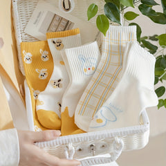5 Pairs Bunny Print Socks Cute & Comfortable Women's Mid Tube Stockings